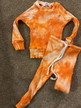 Orange Tie-Dye Ribbed Kids Matching Set